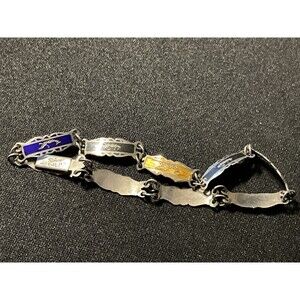 6.5in Sterling Vintage Siam Bracelet.  Each Panel Different Colors Push Clasp